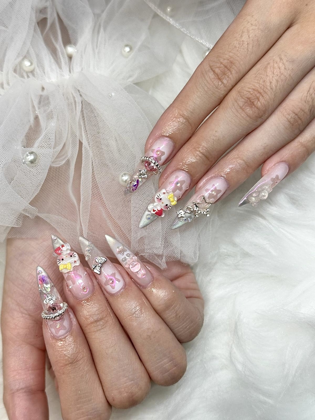 Iridescent 3D charm nails