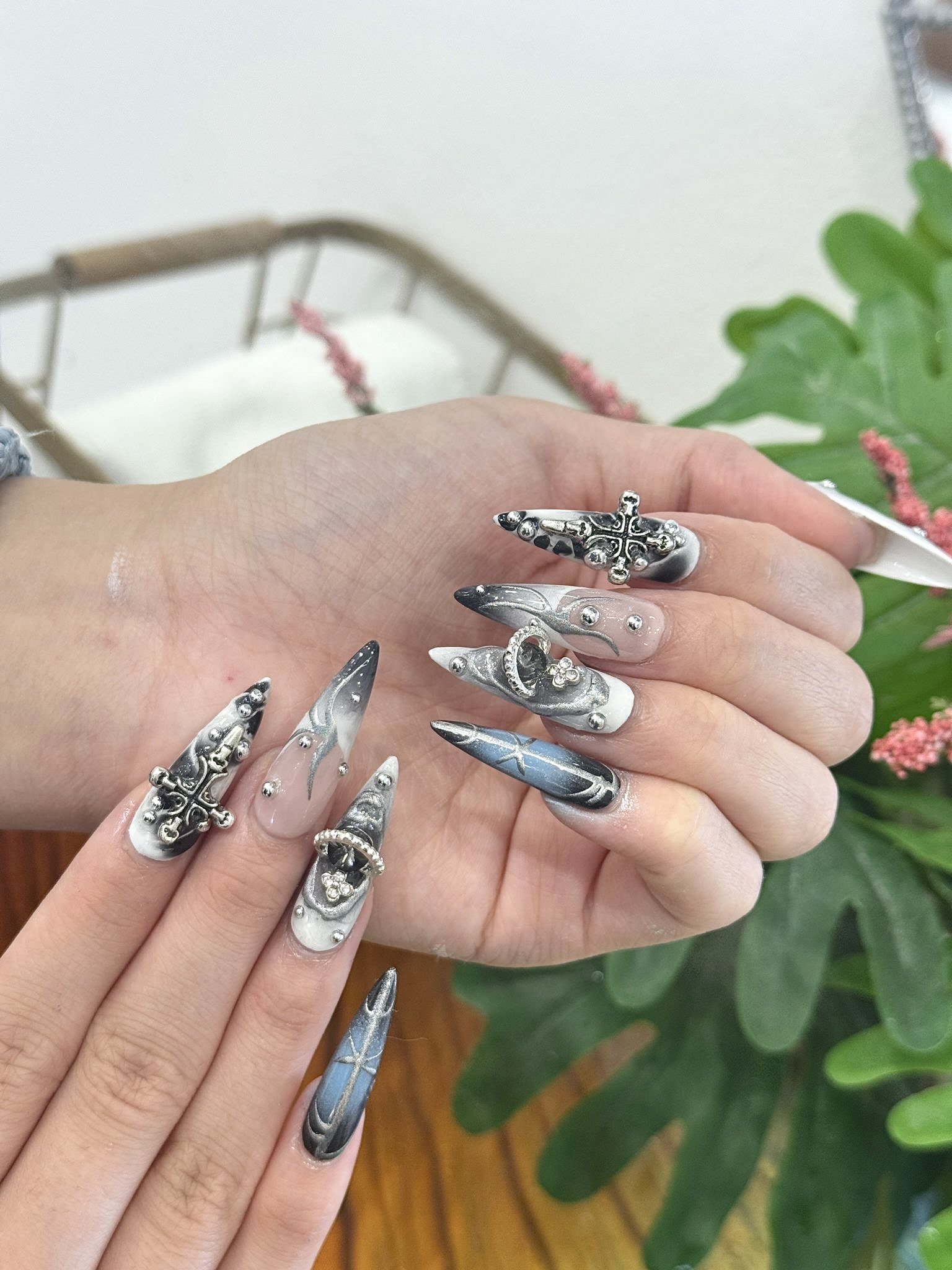 Sahara Nails — dark chrome sculptured nail art