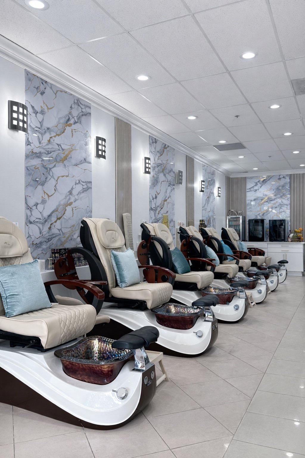 Sahara Nails luxury salon interior with pedicure chairs